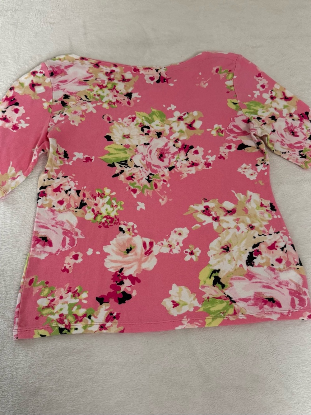 Charter Club Pink Floral Boat Neck 3/4 Sleeve Top 100% Pima Cotton